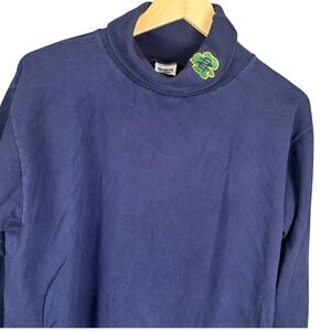 Vintage Hudson Valley Notre Dame Mock Neck Shirt Navy Blue Cotton Large USA Made